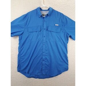 Ocean Coast Mens Fishing Shirt Size L Vented Blue Short Sleeve Ripstop Pockets